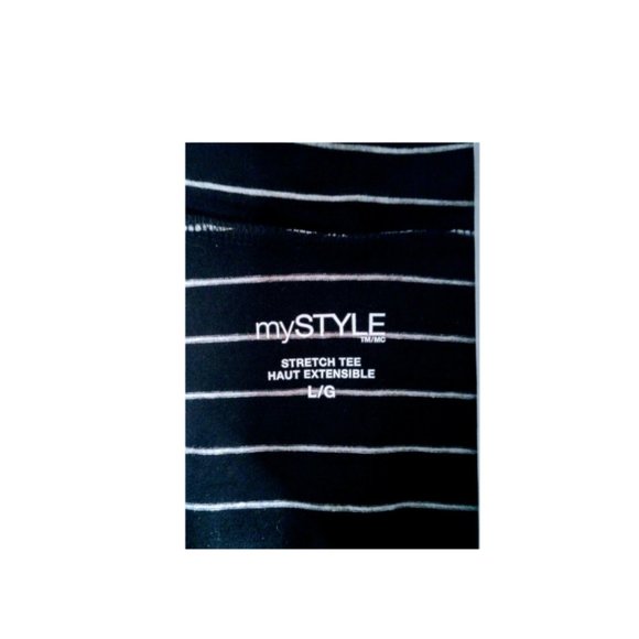 #C24 Women’s Black with White Stripes Turtleneck Stretch Tee - Picture 5 of 5